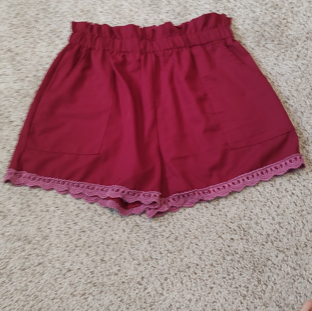 Burgundy Lace Trim Shorts